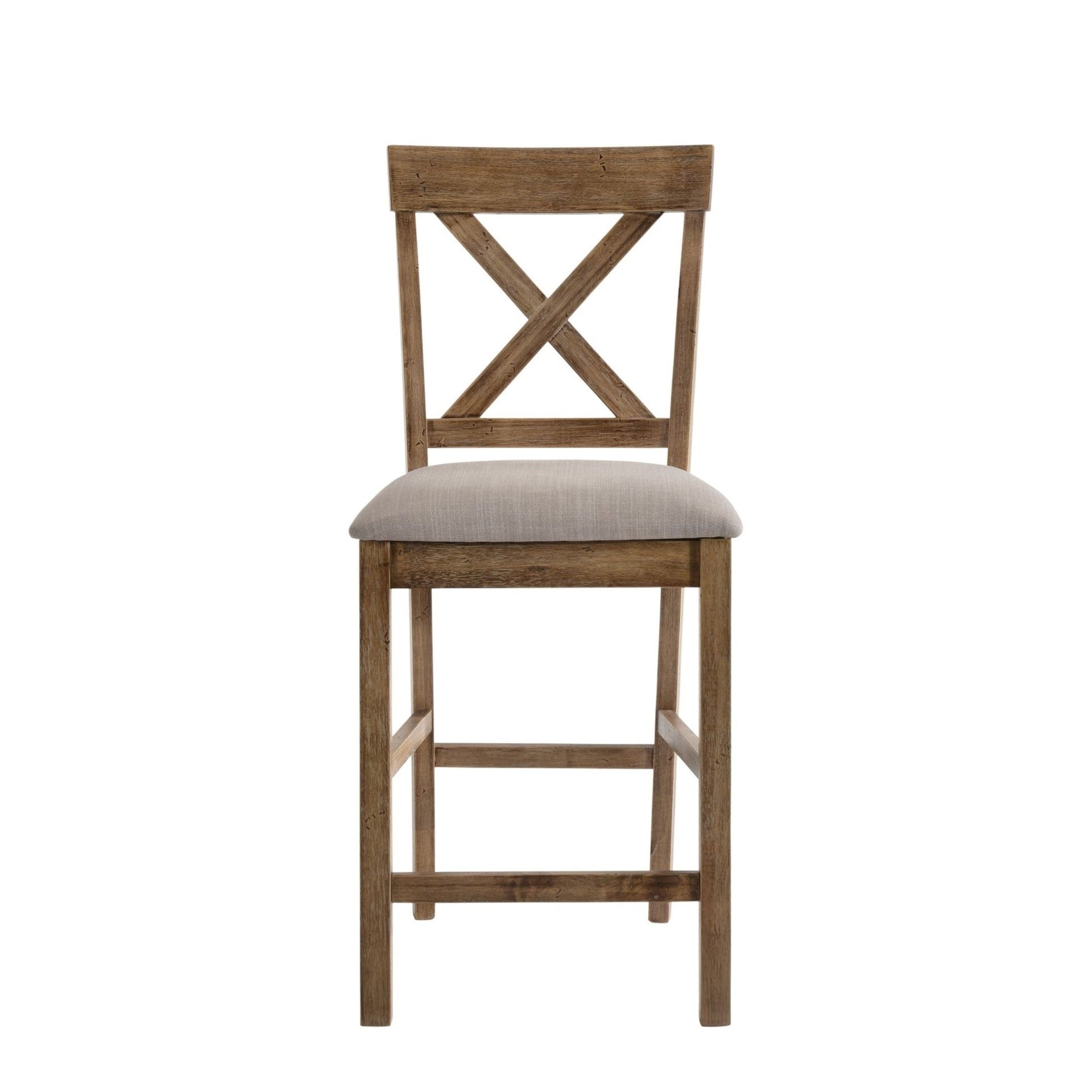 Contemporary Counter Height Chairs Set of 2 Upholstered Seat X-Back Classic Oak Finish Wooden Dining Furniture