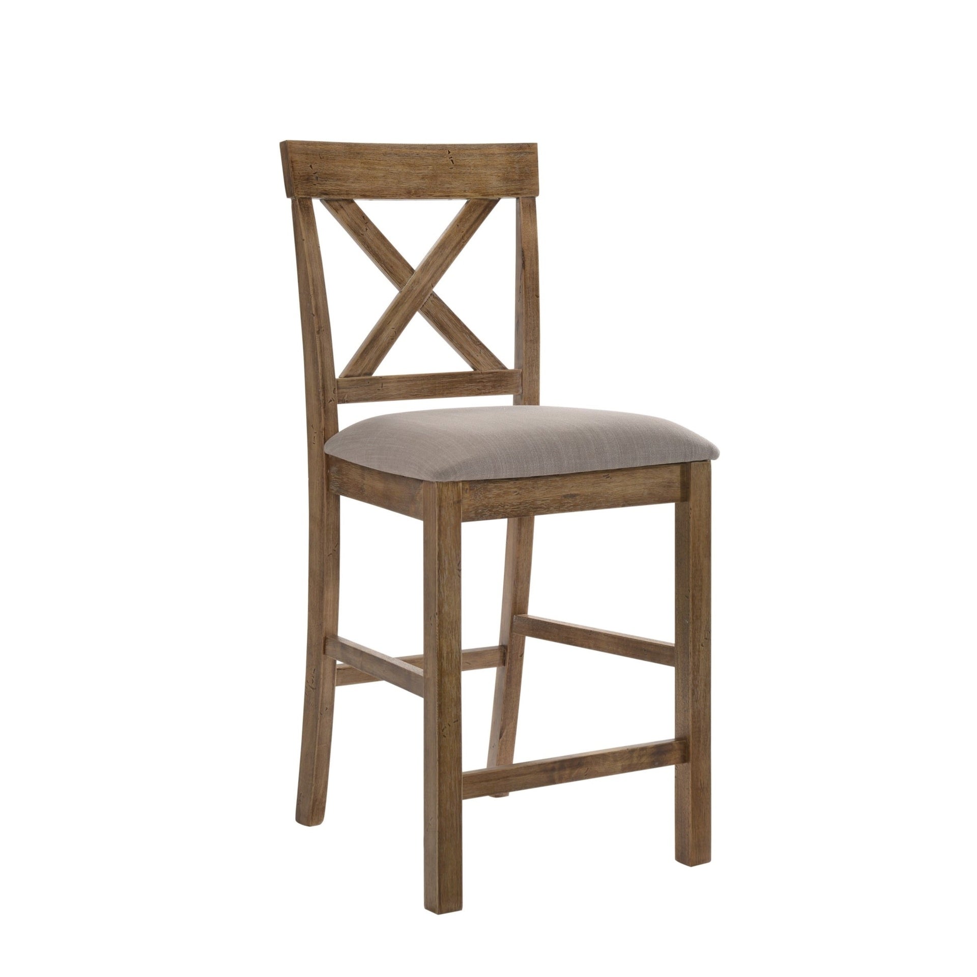 Contemporary Counter Height Chairs Set of 2 Upholstered Seat X-Back Classic Oak Finish Wooden Dining Furniture