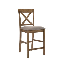Contemporary Counter Height Chairs Set of 2 Upholstered Seat X-Back Classic Oak Finish Wooden Dining Furniture