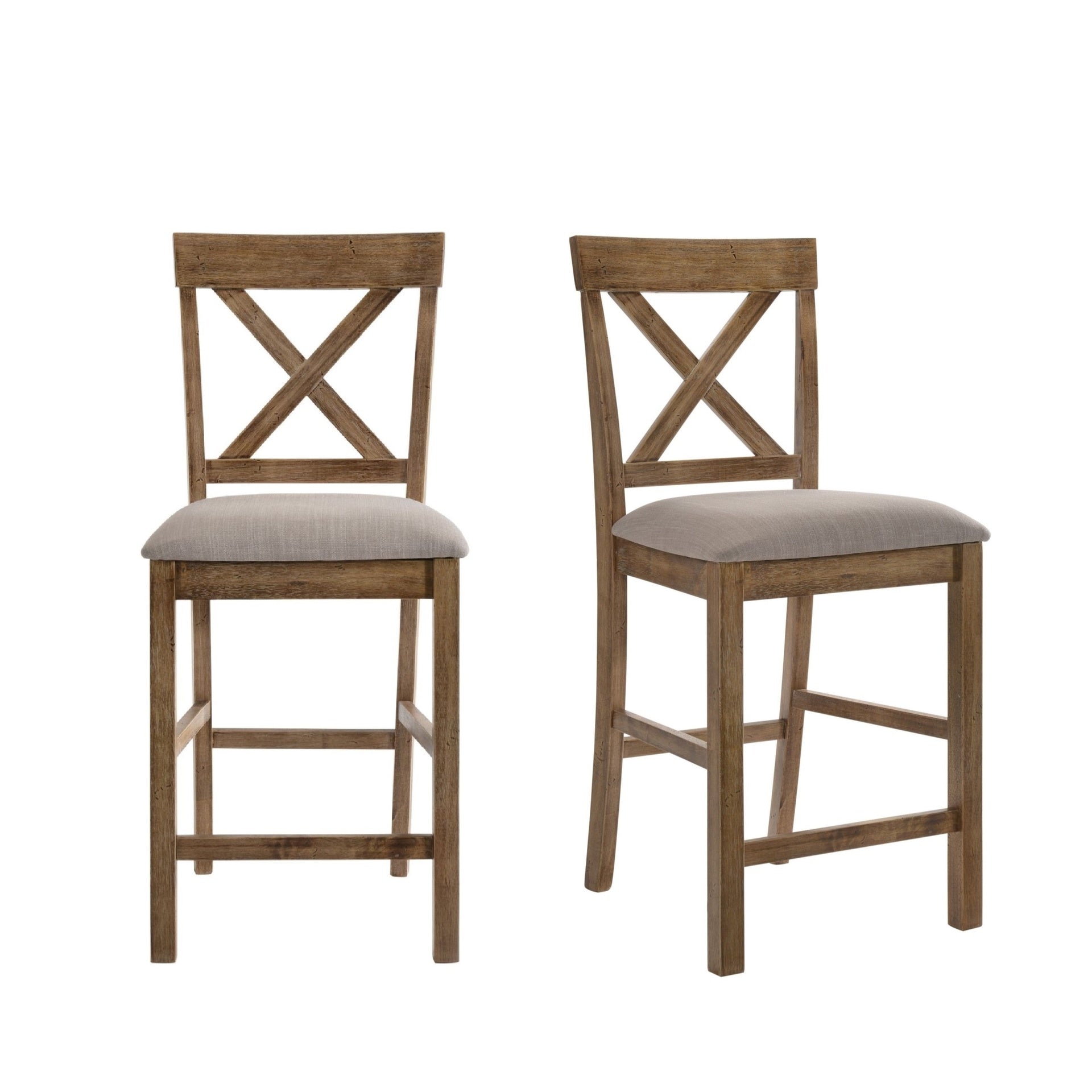 Contemporary Counter Height Chairs Set of 2 Upholstered Seat X-Back Classic Oak Finish Wooden Dining Furniture