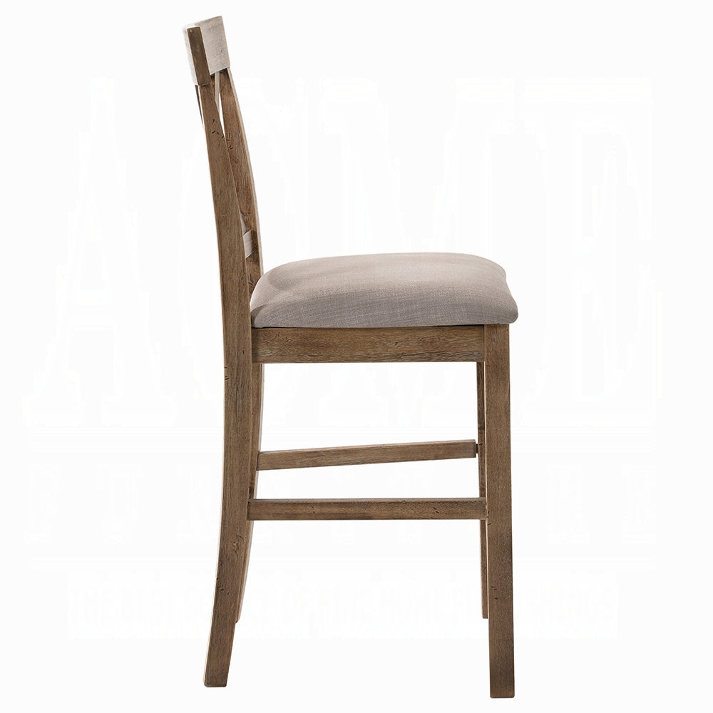 Contemporary Counter Height Chairs Set of 2 Upholstered Seat X-Back Classic Oak Finish Wooden Dining Furniture