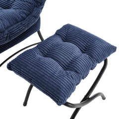 Lazy Chair with Ottoman, Modern Lounge Accent Chair with Armrests and a Side Pocket, Leisure Upholstered Sofa Chair Reading Chair with Footrest for Small Space, Corner Chair-Navy blue