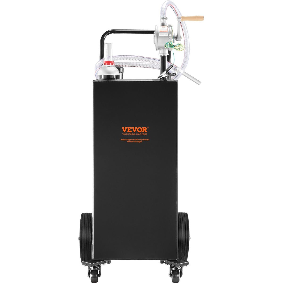 30 Gallon Fuel Caddy, Gas Storage Tank & 4 Wheels, with Manuel Transfer Pump, Gasoline Diesel Fuel Container for Cars, Lawn Mowers, ATVs, Boats, More, Black
