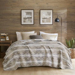 1-Piece Full/Queen Cotton Blend Blanket, Neutral Aztec