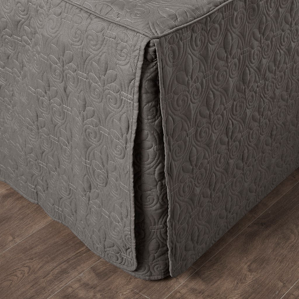 3 Piece Split Corner Pleated Quilted Bedspread Dark Grey Queen