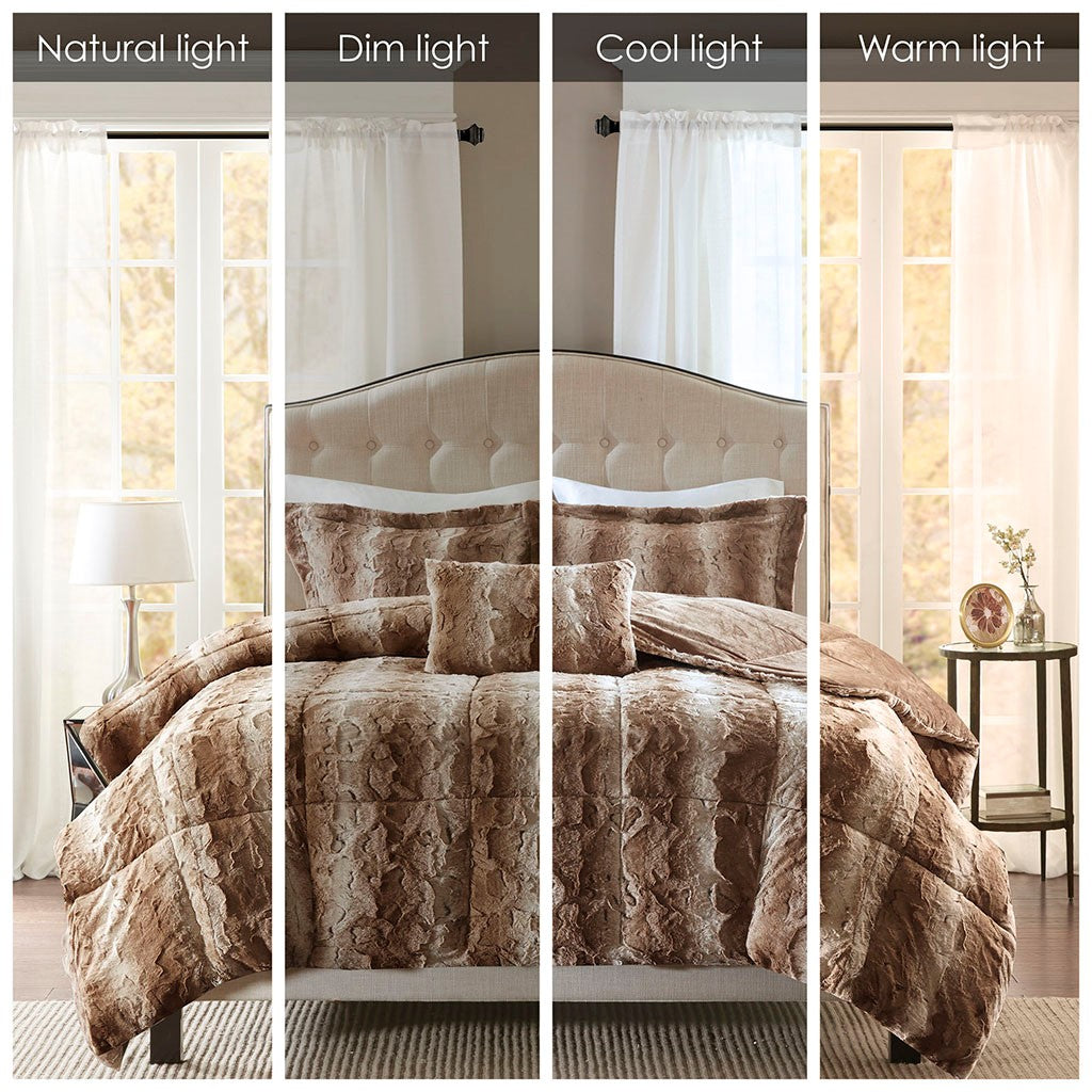 Full/Queen 4PC Faux Fur Comforter Set