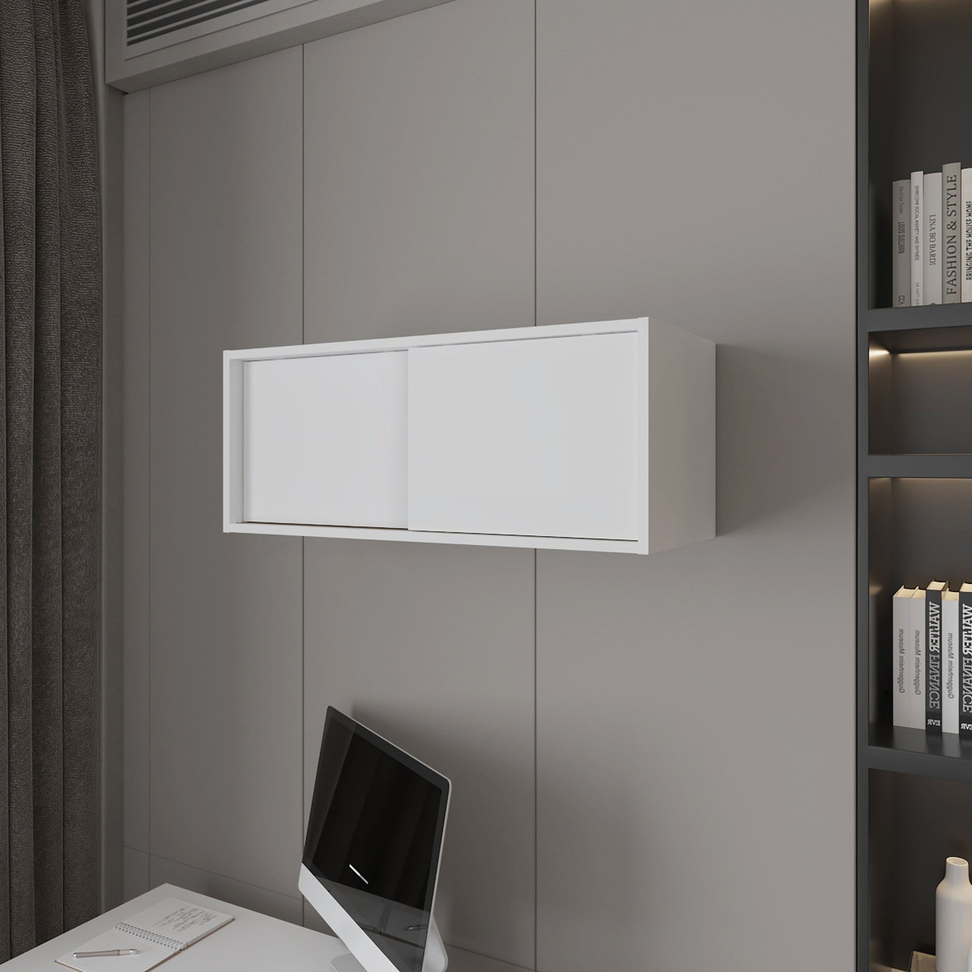 Anegam Floating Cabinet with Sliding Door, White