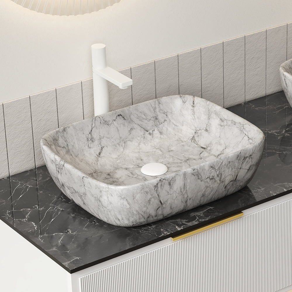 19'' Bathroom Ceramic Sink without Cabinet, Volakas White Marble