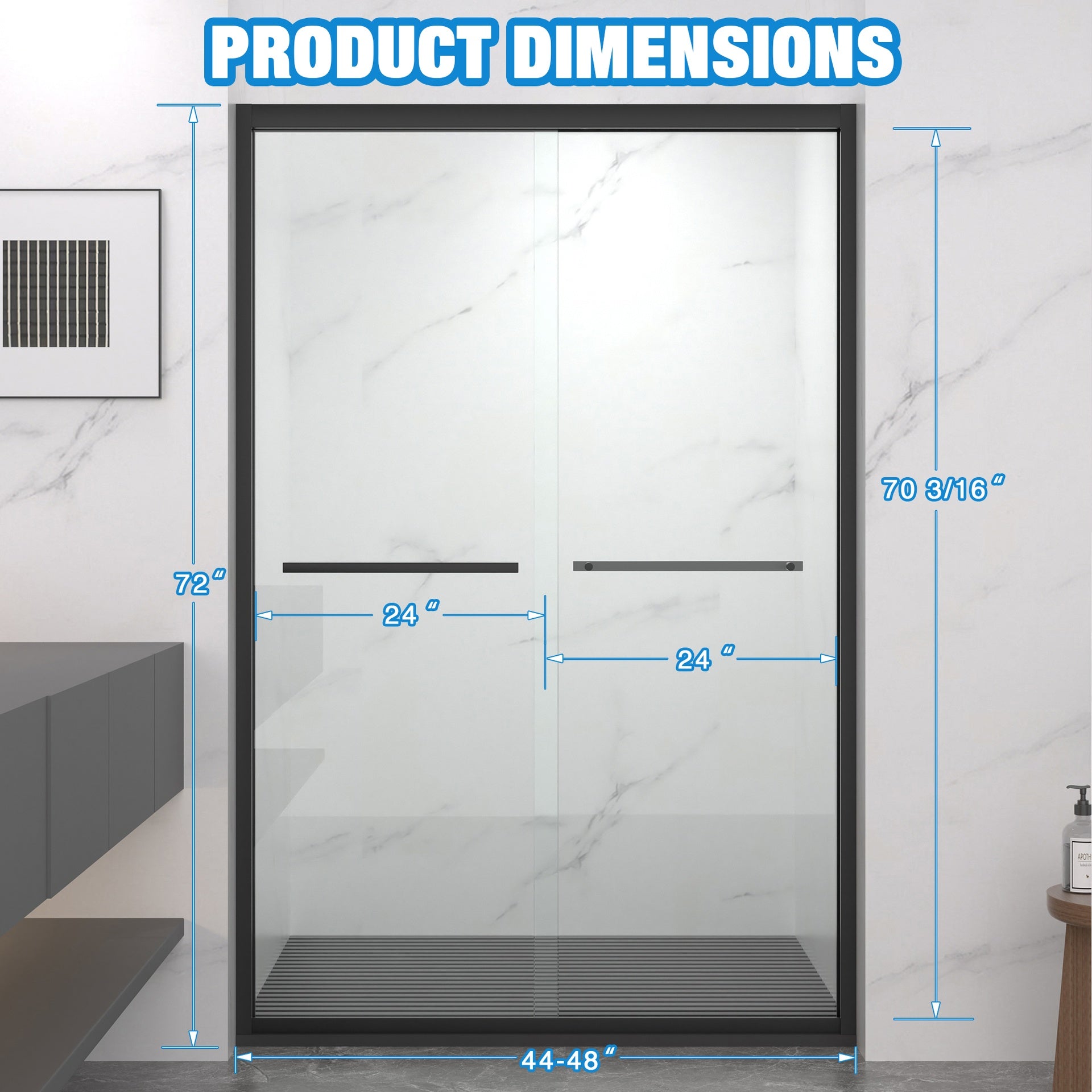 44-48"x72" Aluminum Frame Double Sliding Shower Door,Bypass Bathroom Sliding Door with Premium 5/16" (8mm) Clear Tempered Glass, Black Hardware Sliding Glass Shower Enclosure,Matte Black Finished