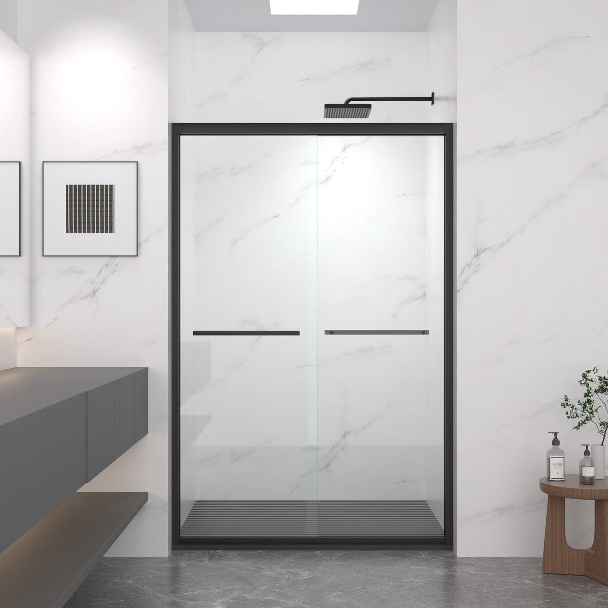 44-48"x72" Aluminum Frame Double Sliding Shower Door,Bypass Bathroom Sliding Door with Premium 5/16" (8mm) Clear Tempered Glass, Black Hardware Sliding Glass Shower Enclosure,Matte Black Finished