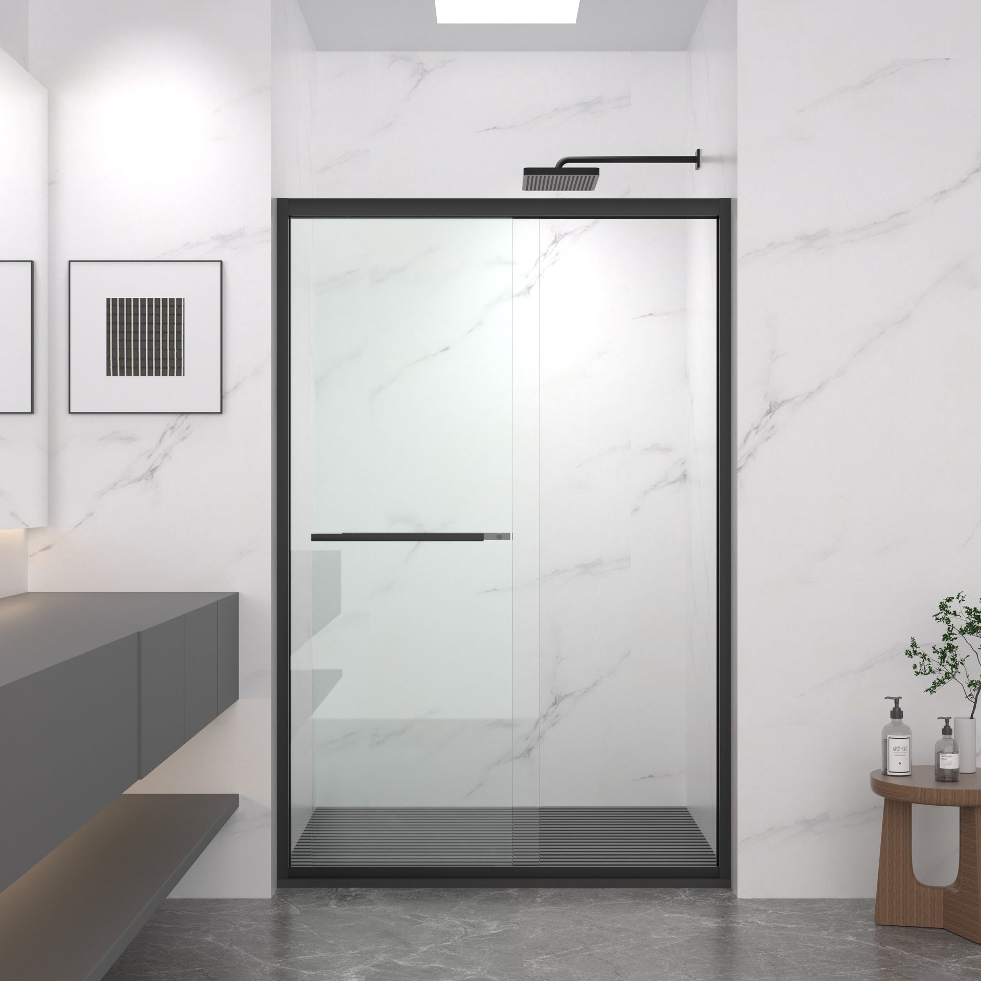 44-48"x72" Aluminum Frame Double Sliding Shower Door,Bypass Bathroom Sliding Door with Premium 5/16" (8mm) Clear Tempered Glass, Black Hardware Sliding Glass Shower Enclosure,Matte Black Finished