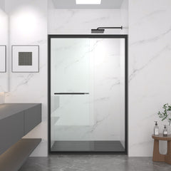 44-48"x72" Aluminum Frame Double Sliding Shower Door,Bypass Bathroom Sliding Door with Premium 5/16" (8mm) Clear Tempered Glass, Black Hardware Sliding Glass Shower Enclosure,Matte Black Finished