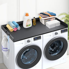 Washer Dryer Countertop, 27.5" Depth x 54" Width, Washer Dryer Wood Top for Laundry Room Organization with Edge Rails(Black)