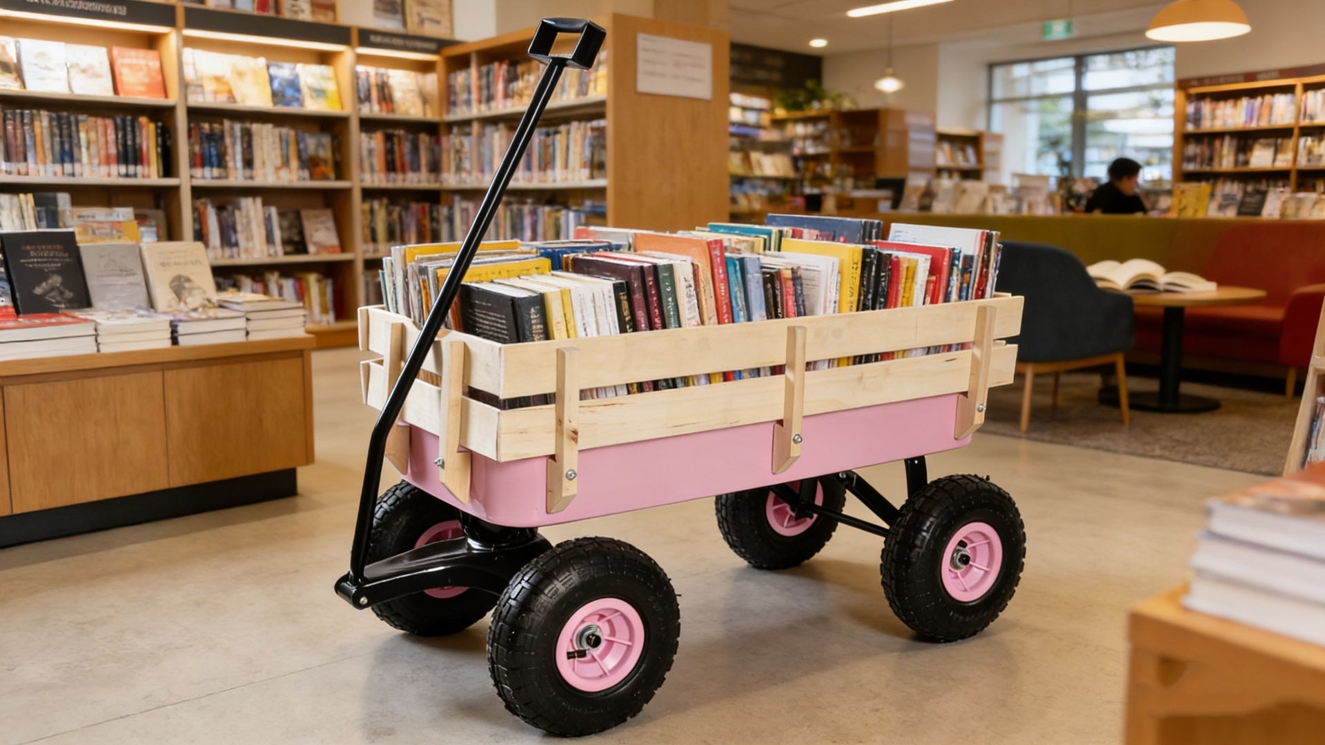 Outdoor Wagon All Terrain Pulling w/Wood Railing Air Tires Garden Cart