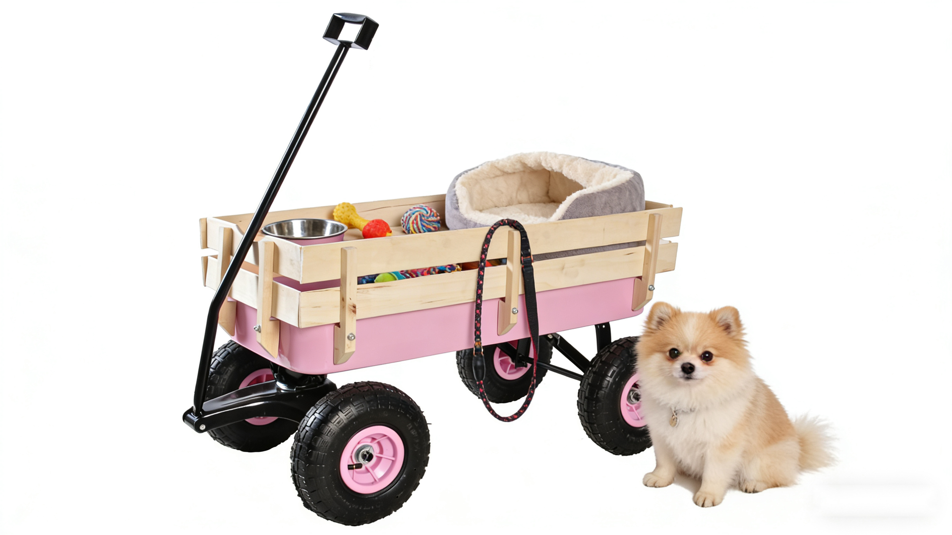 Outdoor Wagon All Terrain Pulling w/Wood Railing Air Tires Garden Cart
