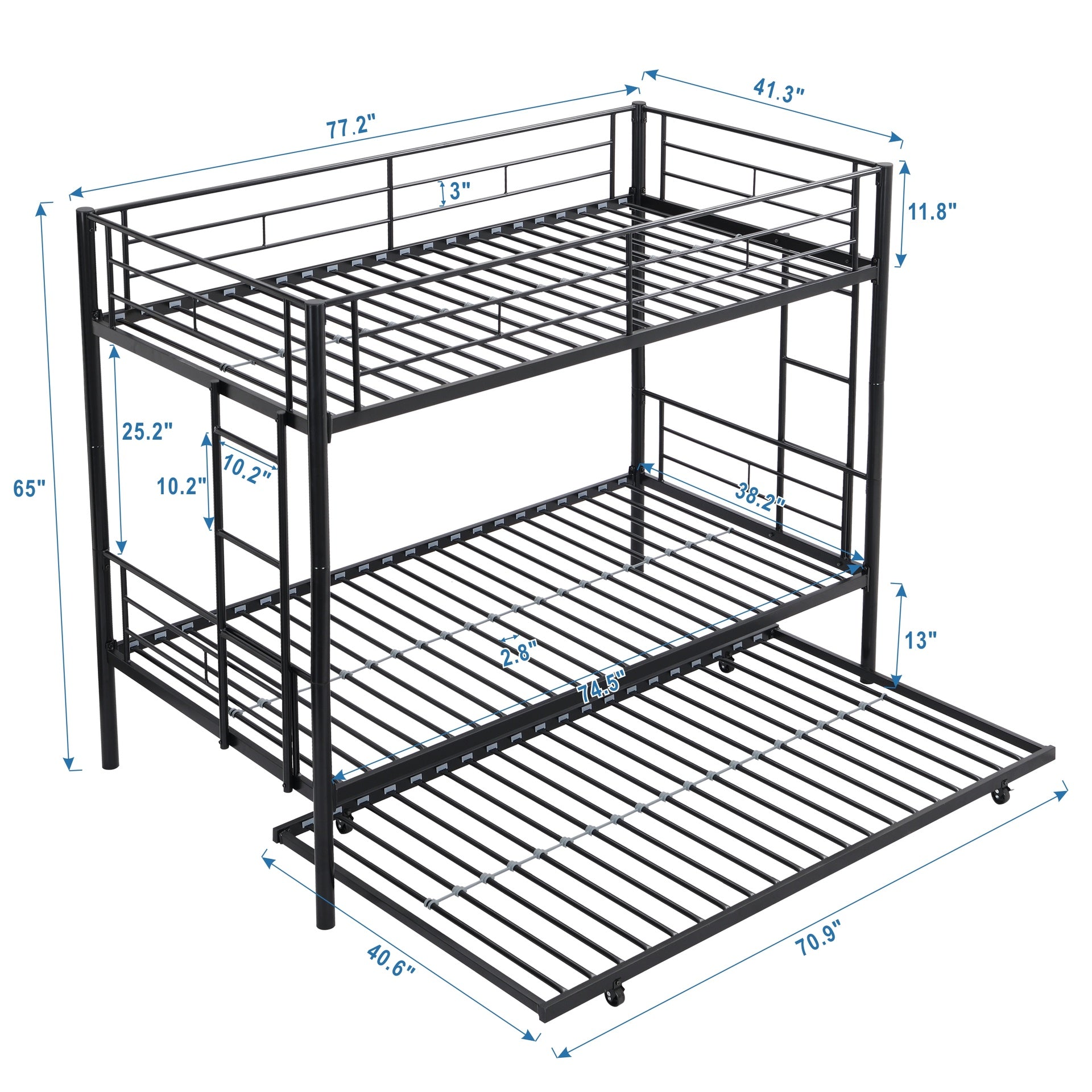 Twin Over Twin  Metal  Bunk Bed with trundle  Black