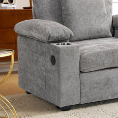 Ergonomic Oversized Chair with Ottoman - Firm Support Chenille Sofa, Accent Chair with Cupholders & USB Charging, Lumbar Support for Back Pain Relief, Living Room & Office
