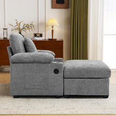 Ergonomic Oversized Chair with Ottoman - Firm Support Chenille Sofa, Accent Chair with Cupholders & USB Charging, Lumbar Support for Back Pain Relief, Living Room & Office