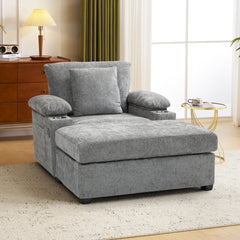 Ergonomic Oversized Chair with Ottoman - Firm Support Chenille Sofa, Accent Chair with Cupholders & USB Charging, Lumbar Support for Back Pain Relief, Living Room & Office