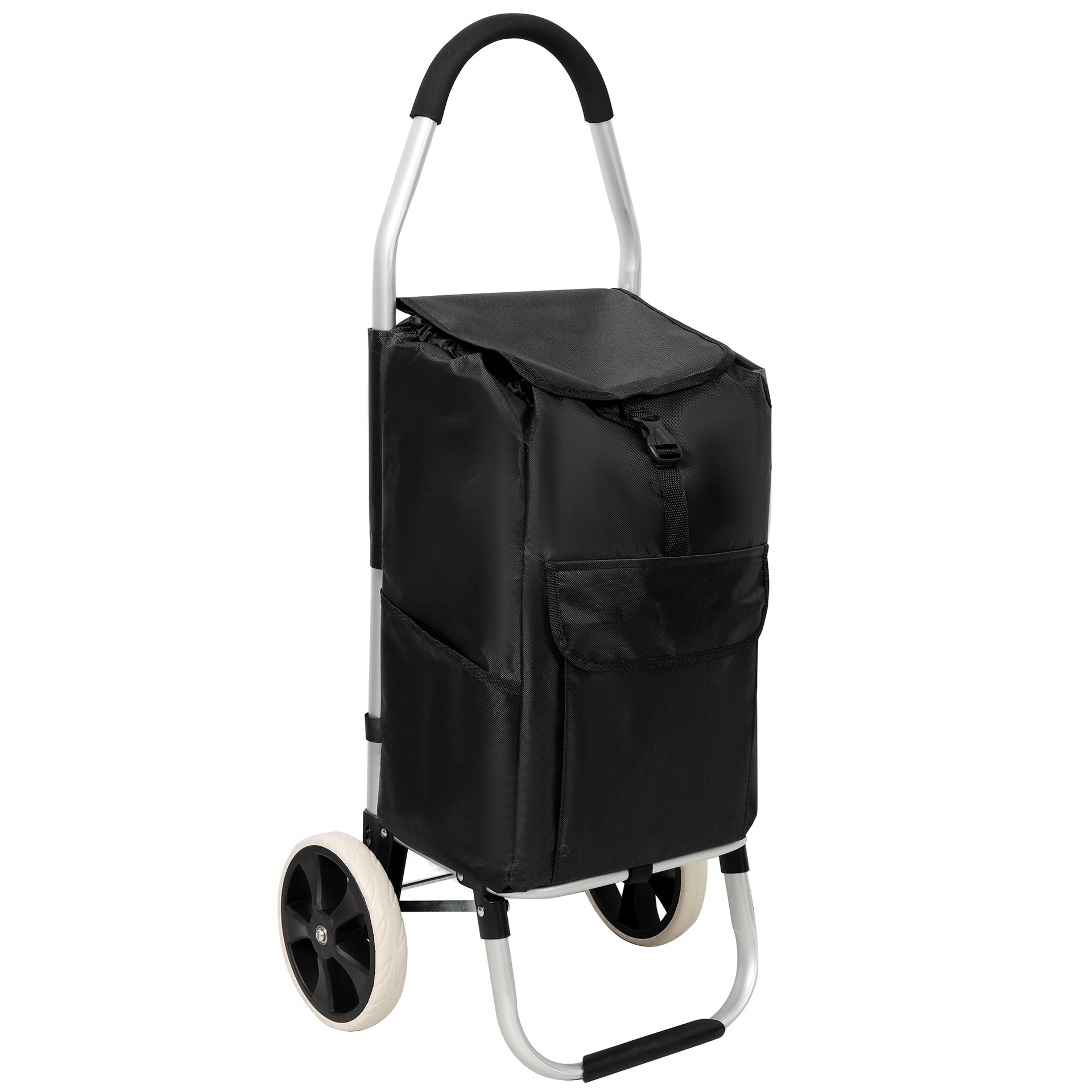 Shopping Trolley with Wheels,Trolley Black Foldable Shopping Cart,Removable Shopping Oxford Waterproof Bag,Black