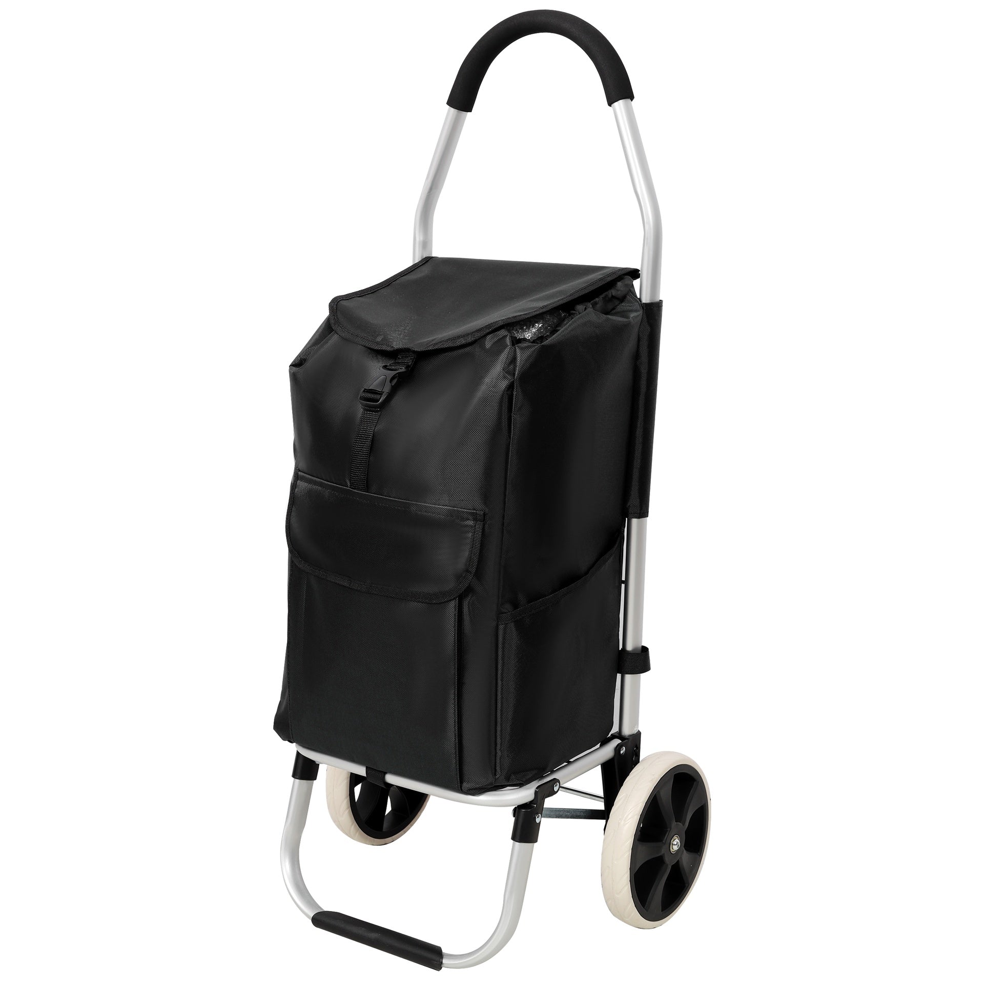 Shopping Trolley with Wheels,Trolley Black Foldable Shopping Cart,Removable Shopping Oxford Waterproof Bag,Black