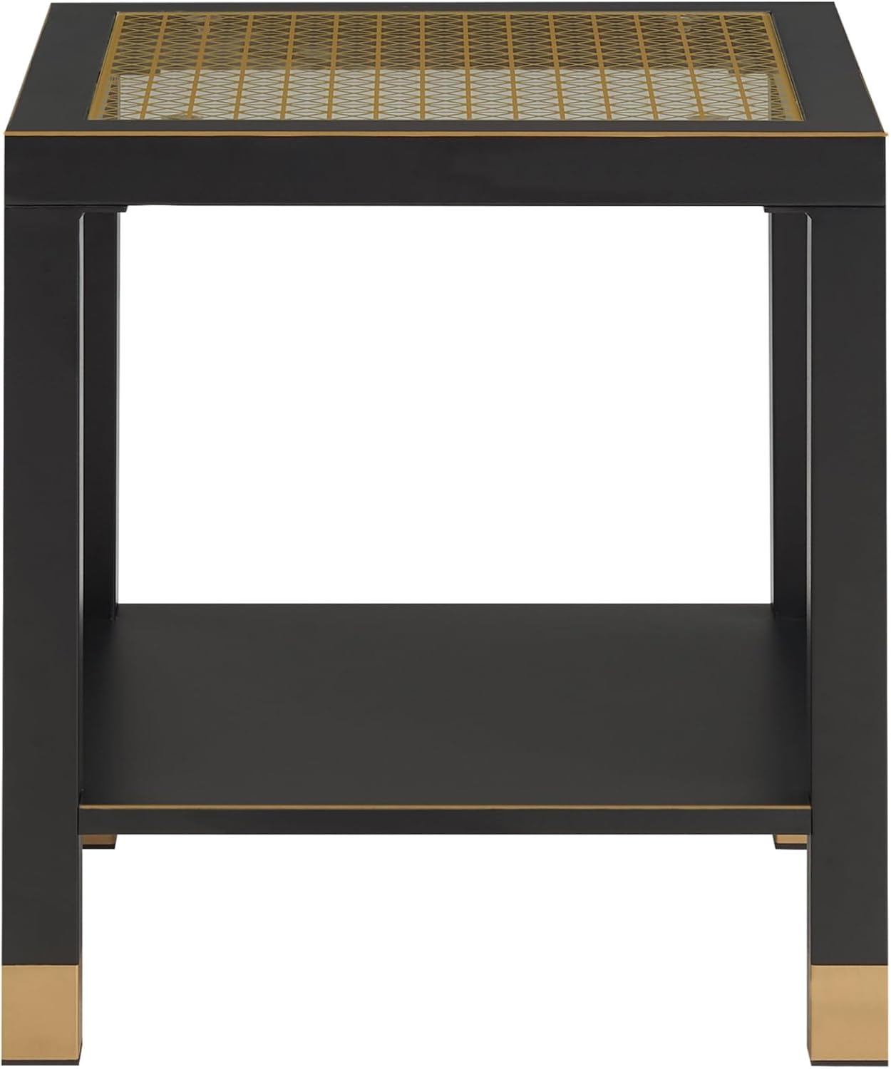 Square Side Table with Shelf, Boho Style Side Table for Living Room, Tempered Glass End Table with Metal Frame, Nightstand for Bedroom, 2-Tier, Black