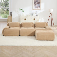 L-shaped modular sofa no assembly ergonomic design pet-friendly luxuryCorduroy Fabric fabric extra-wide curved armrests 32D high-resilience sponge for living rooms bedroom ,Camel