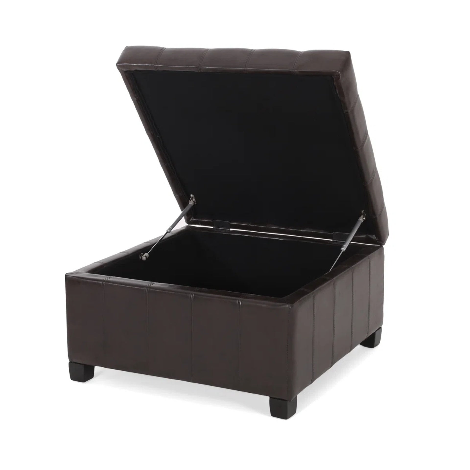 Upholstered Tufted PU Leather Storage Ottoman, Dark Brown