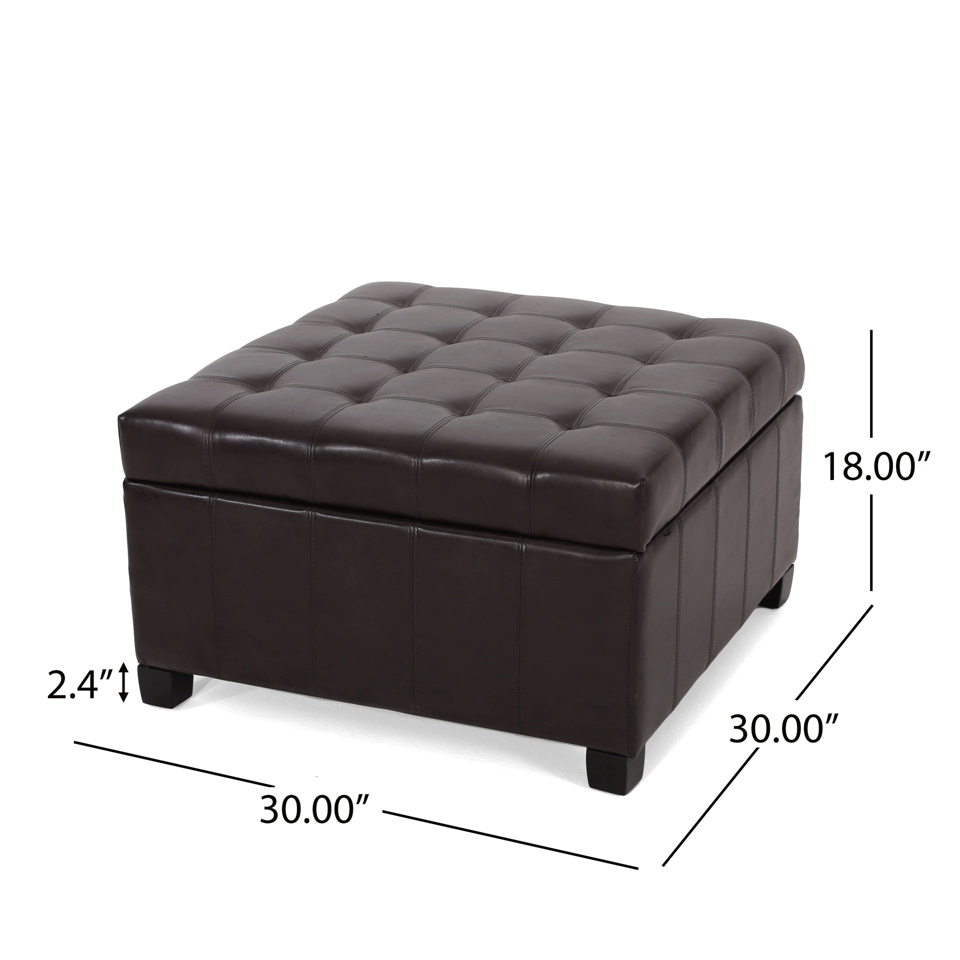 Upholstered Tufted PU Leather Storage Ottoman, Dark Brown