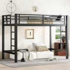 Twin  XL Size Metal Loft Bed, Loft Bed with Easy Climbing Ladder and Guardrails , Black