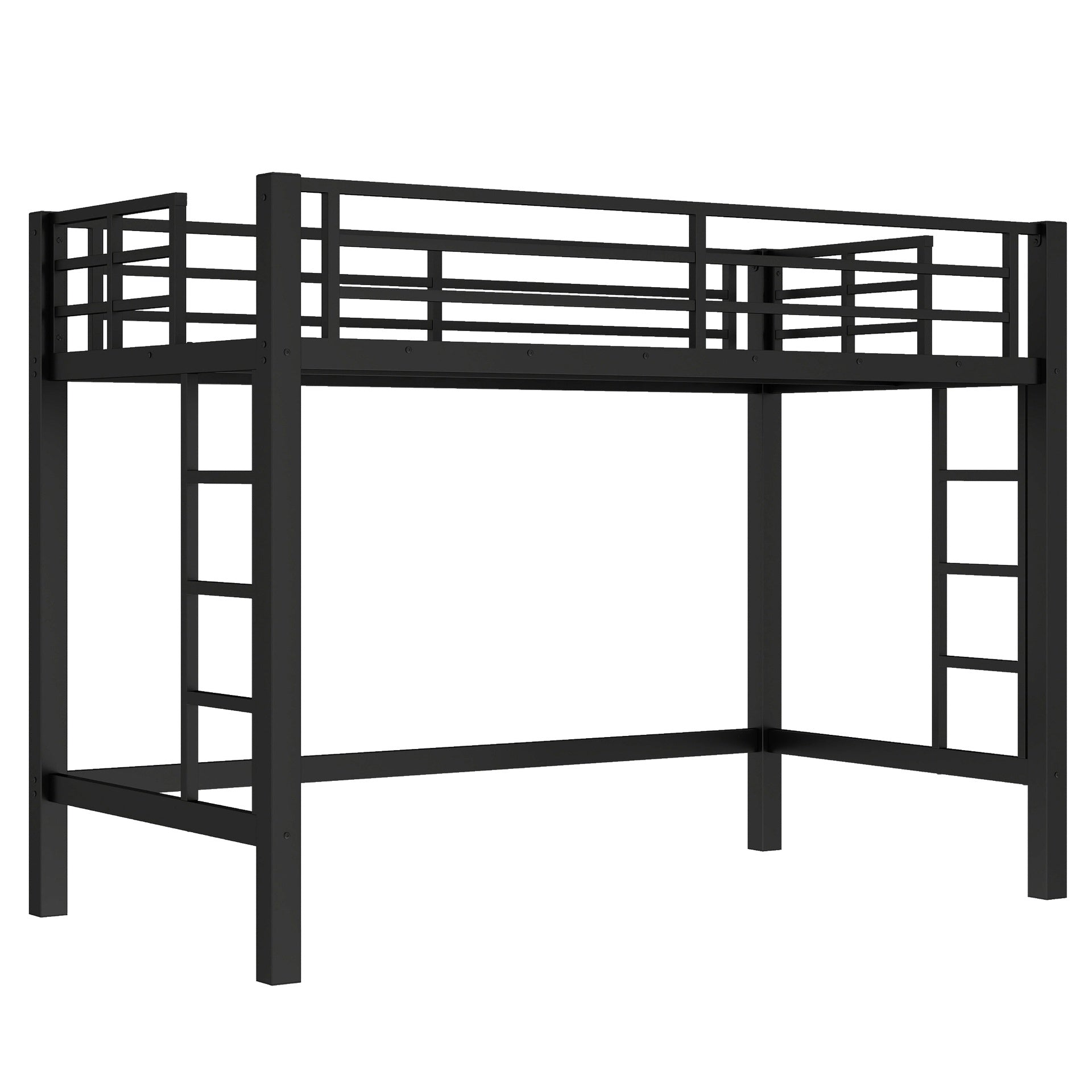 Twin  XL Size Metal Loft Bed, Loft Bed with Easy Climbing Ladder and Guardrails , Black