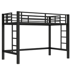 Twin  XL Size Metal Loft Bed, Loft Bed with Easy Climbing Ladder and Guardrails , Black