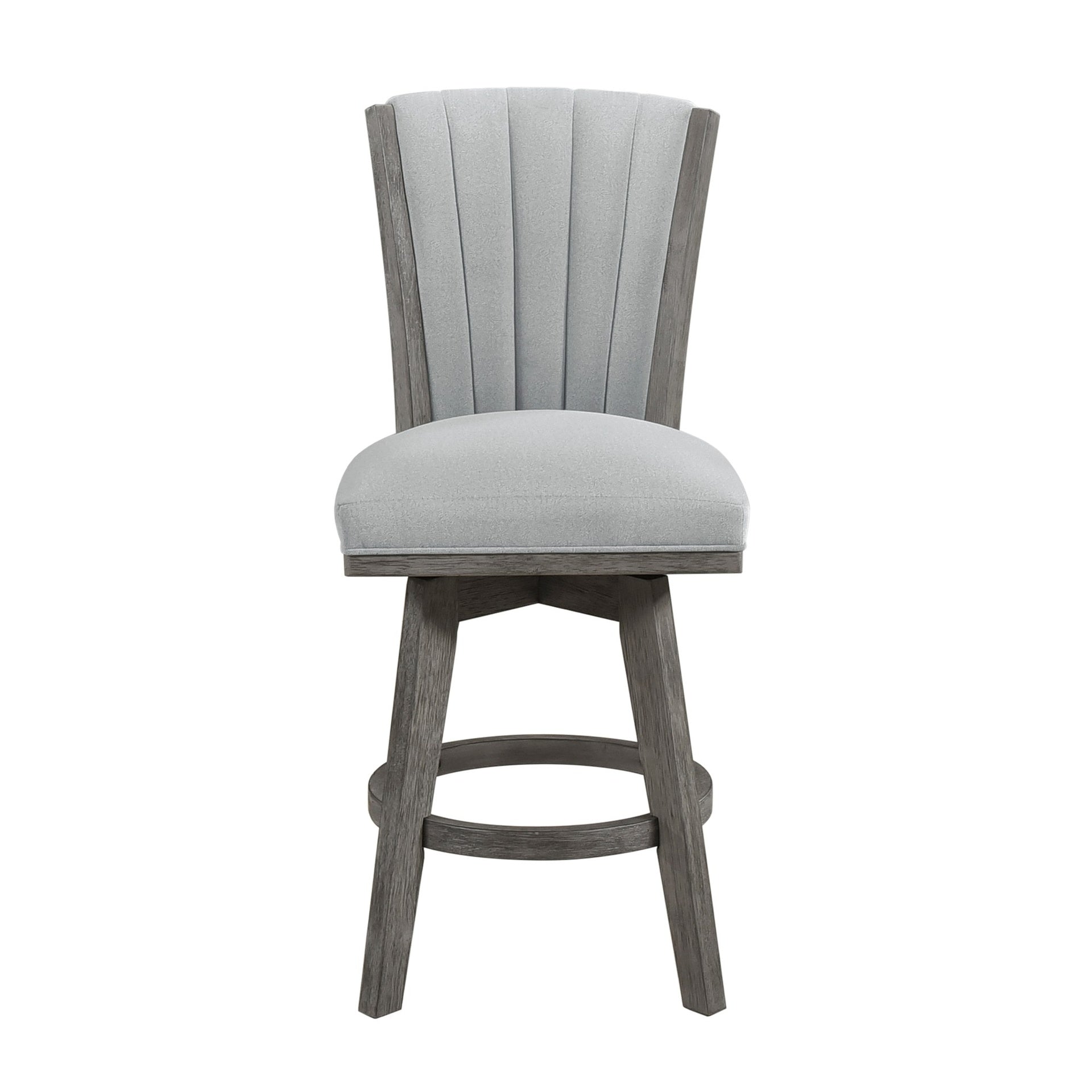 Gray Finish Set of 2 Counter Height Chairs Swivel Seat Tufted Fabric Upholstered Solid Wood Dining Furniture Transitional Style