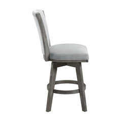 Gray Finish Set of 2 Counter Height Chairs Swivel Seat Tufted Fabric Upholstered Solid Wood Dining Furniture Transitional Style