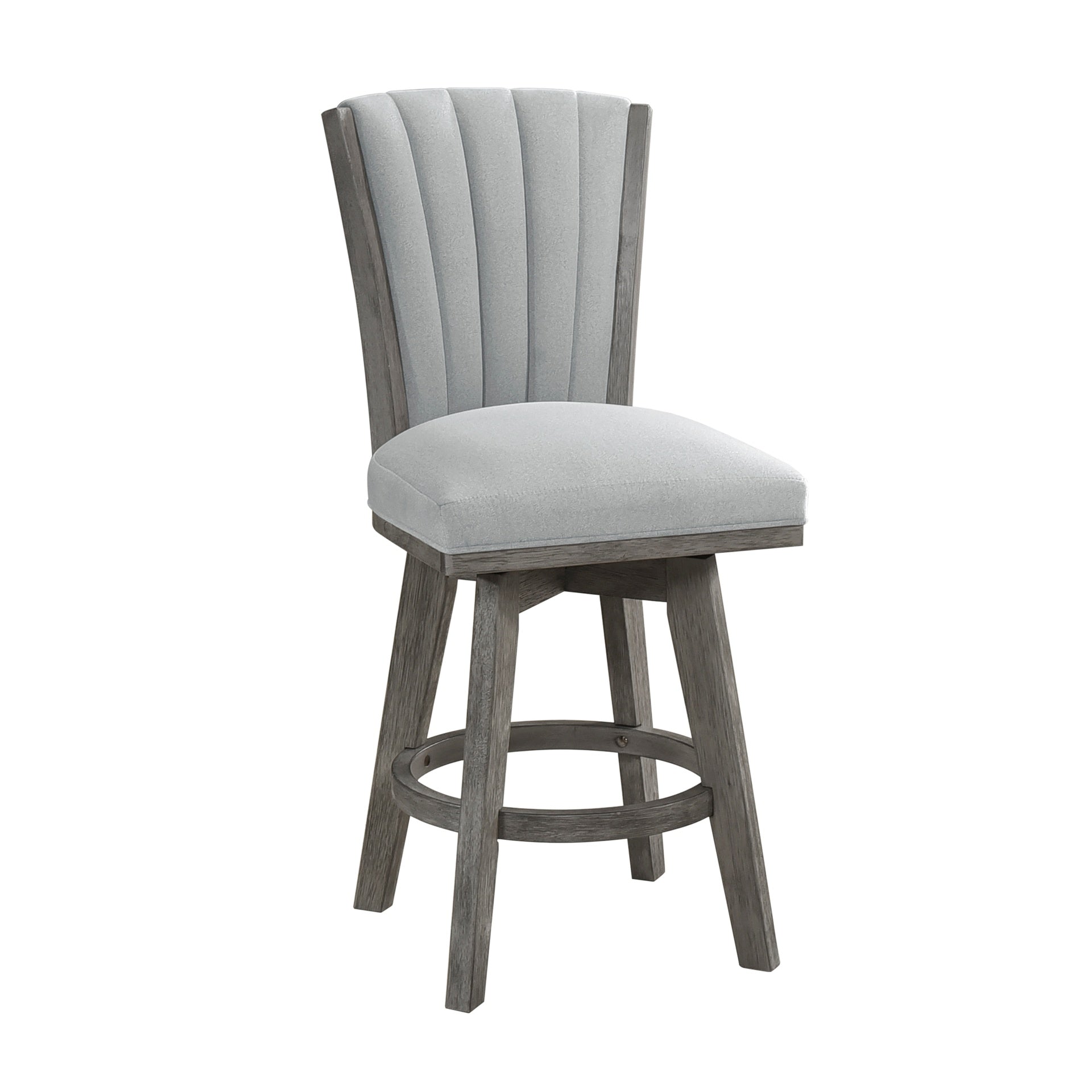 Gray Finish Set of 2 Counter Height Chairs Swivel Seat Tufted Fabric Upholstered Solid Wood Dining Furniture Transitional Style