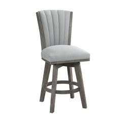 Gray Finish Set of 2 Counter Height Chairs Swivel Seat Tufted Fabric Upholstered Solid Wood Dining Furniture Transitional Style