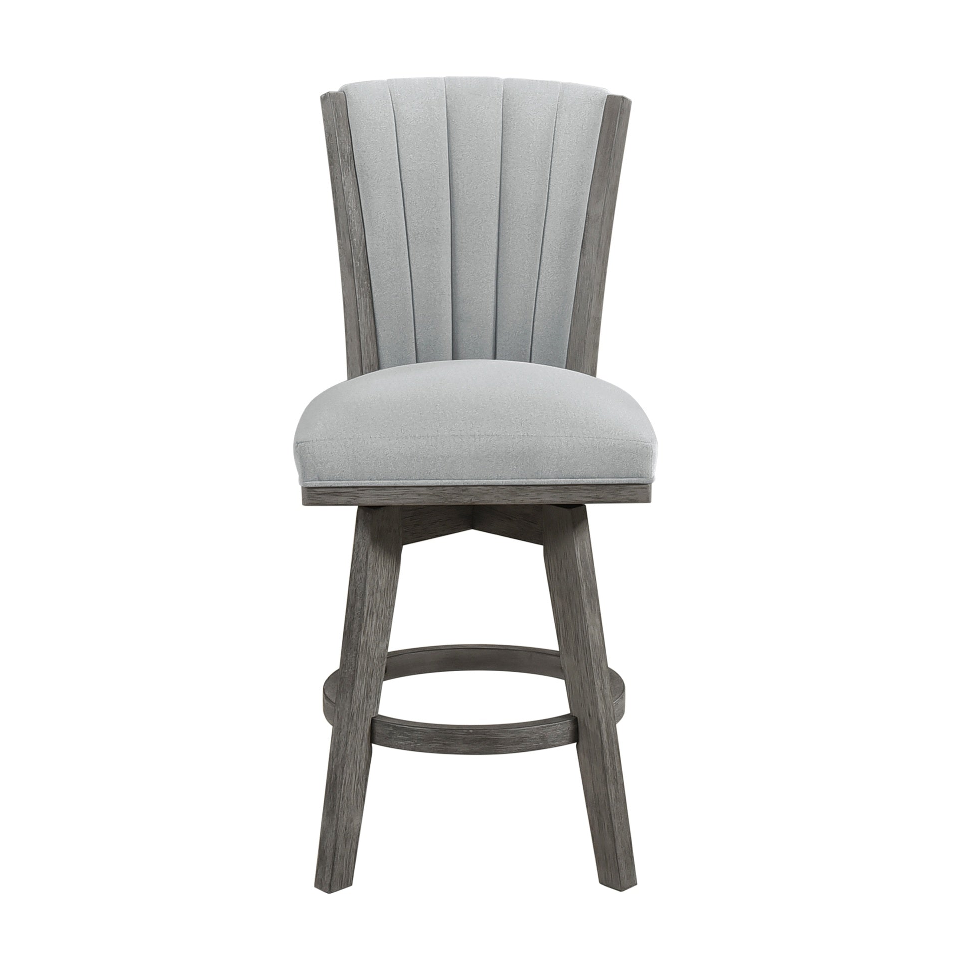Gray Finish Set of 2 Counter Height Chairs Swivel Seat Tufted Fabric Upholstered Solid Wood Dining Furniture Transitional Style