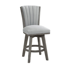Gray Finish Set of 2 Counter Height Chairs Swivel Seat Tufted Fabric Upholstered Solid Wood Dining Furniture Transitional Style