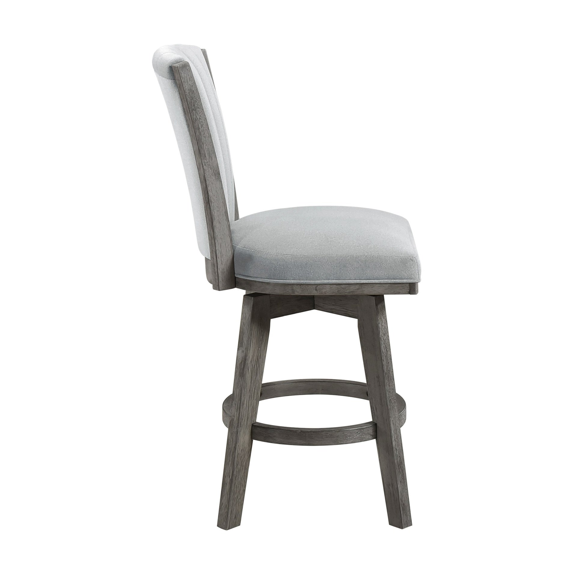 Gray Finish Set of 2 Counter Height Chairs Swivel Seat Tufted Fabric Upholstered Solid Wood Dining Furniture Transitional Style