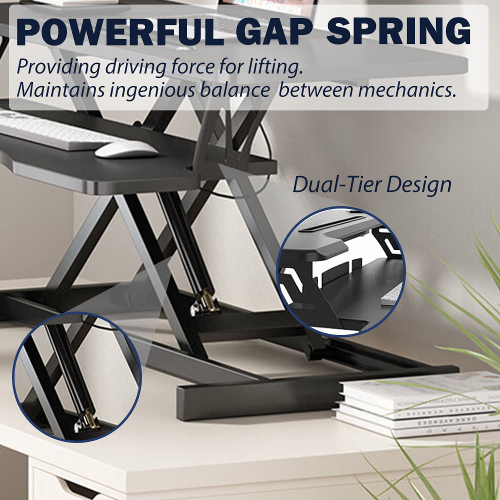 32 Inch Desk Converter, Height Adjustable Sit to Stand Riser, Dual Monitor and Laptop Workstation with Wide Keyboard Tray ( BLACK )