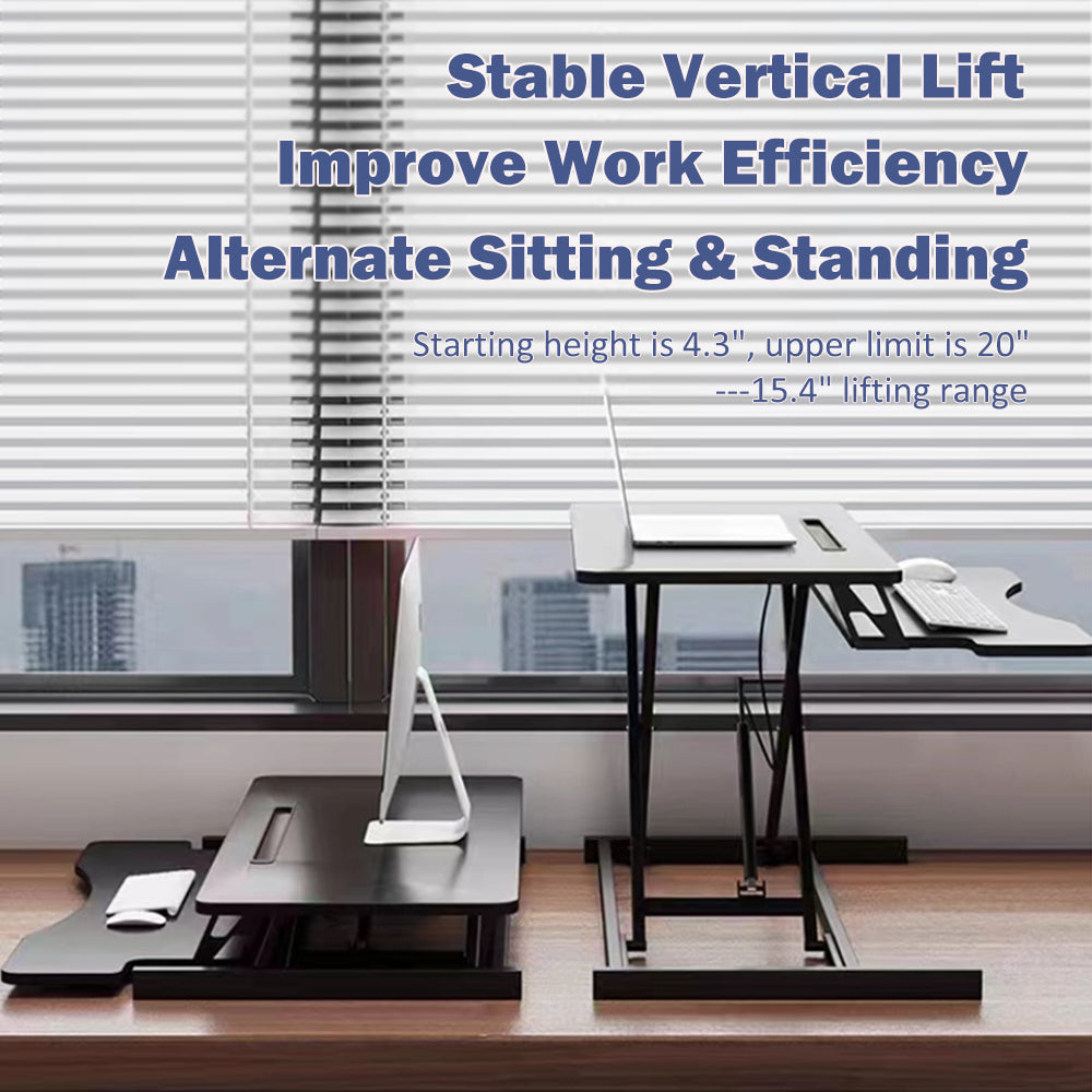 32 Inch Desk Converter, Height Adjustable Sit to Stand Riser, Dual Monitor and Laptop Workstation with Wide Keyboard Tray ( BLACK )