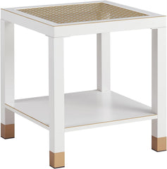 Glass End Table, Modern Style Side Table, Square Table for Living Room, Tempered Glass with Metal Frame, Nightstand, 2-Layer, White