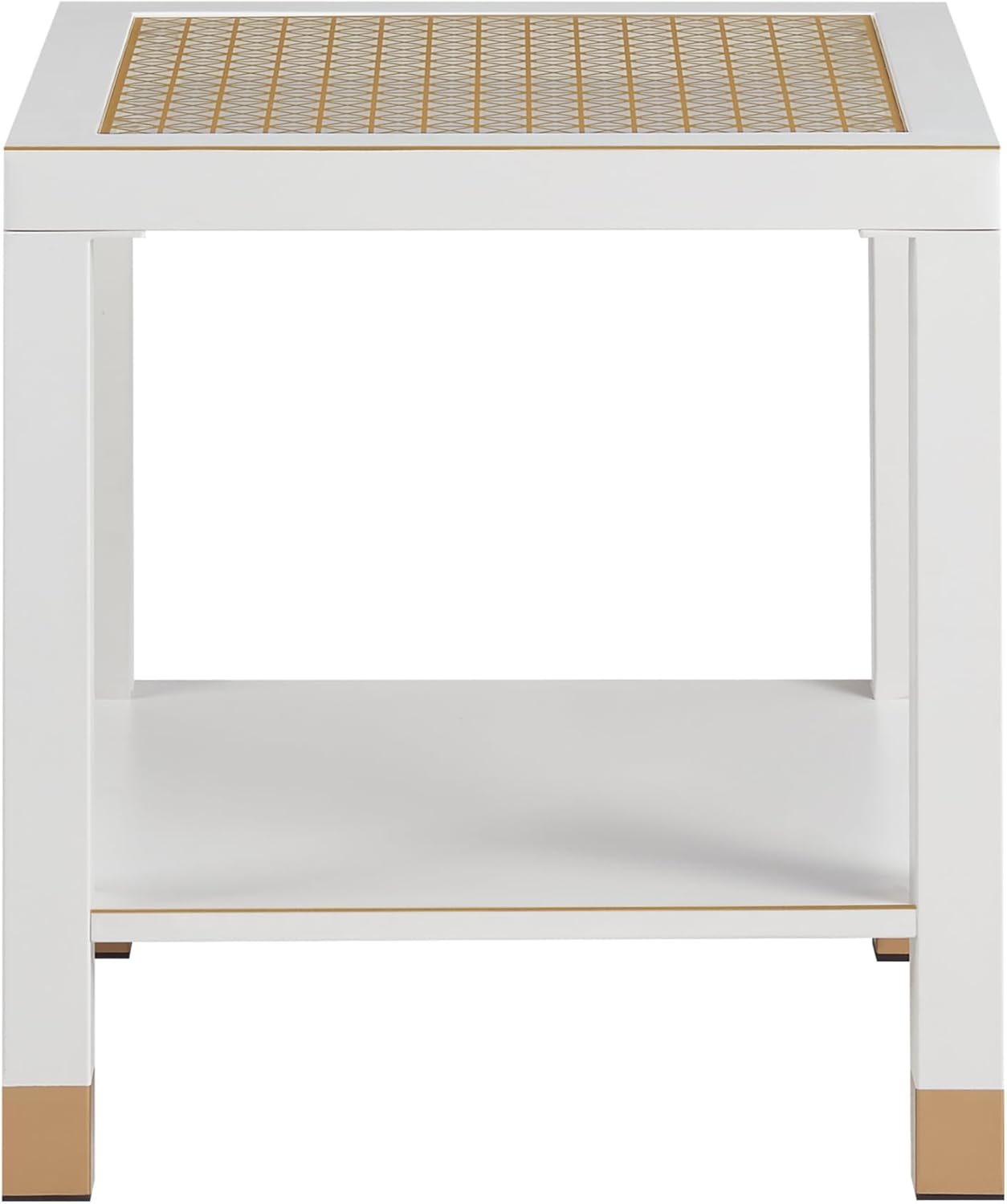 Glass End Table, Modern Style Side Table, Square Table for Living Room, Tempered Glass with Metal Frame, Nightstand, 2-Layer, White