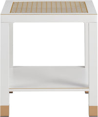 Glass End Table, Modern Style Side Table, Square Table for Living Room, Tempered Glass with Metal Frame, Nightstand, 2-Layer, White
