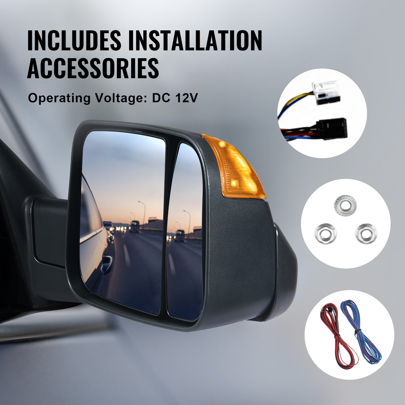 Towing Mirrors Fit for 2009-2018 Dodge Ram 1500, 2010-2018 Ram 2500 3500, Ram Classic 2019-2023 Power Heated with Signal Light & Puddle Light, Manual Controlling Flipping Folding, Black