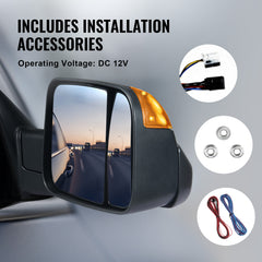 Towing Mirrors Fit for 2009-2018 Dodge Ram 1500, 2010-2018 Ram 2500 3500, Ram Classic 2019-2023 Power Heated with Signal Light & Puddle Light, Manual Controlling Flipping Folding, Black