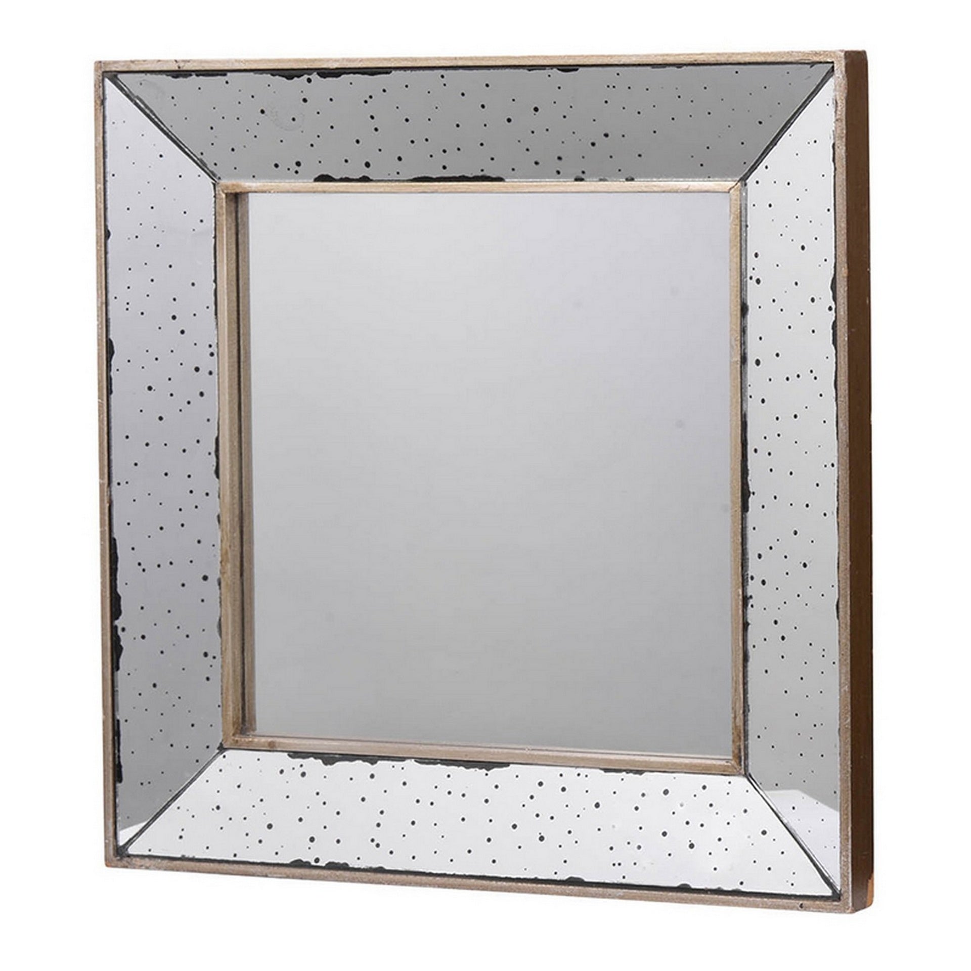 Filo 18 Inch Square Wall Accent Mirror, Raised Tray Edges, Mirrored Frame
