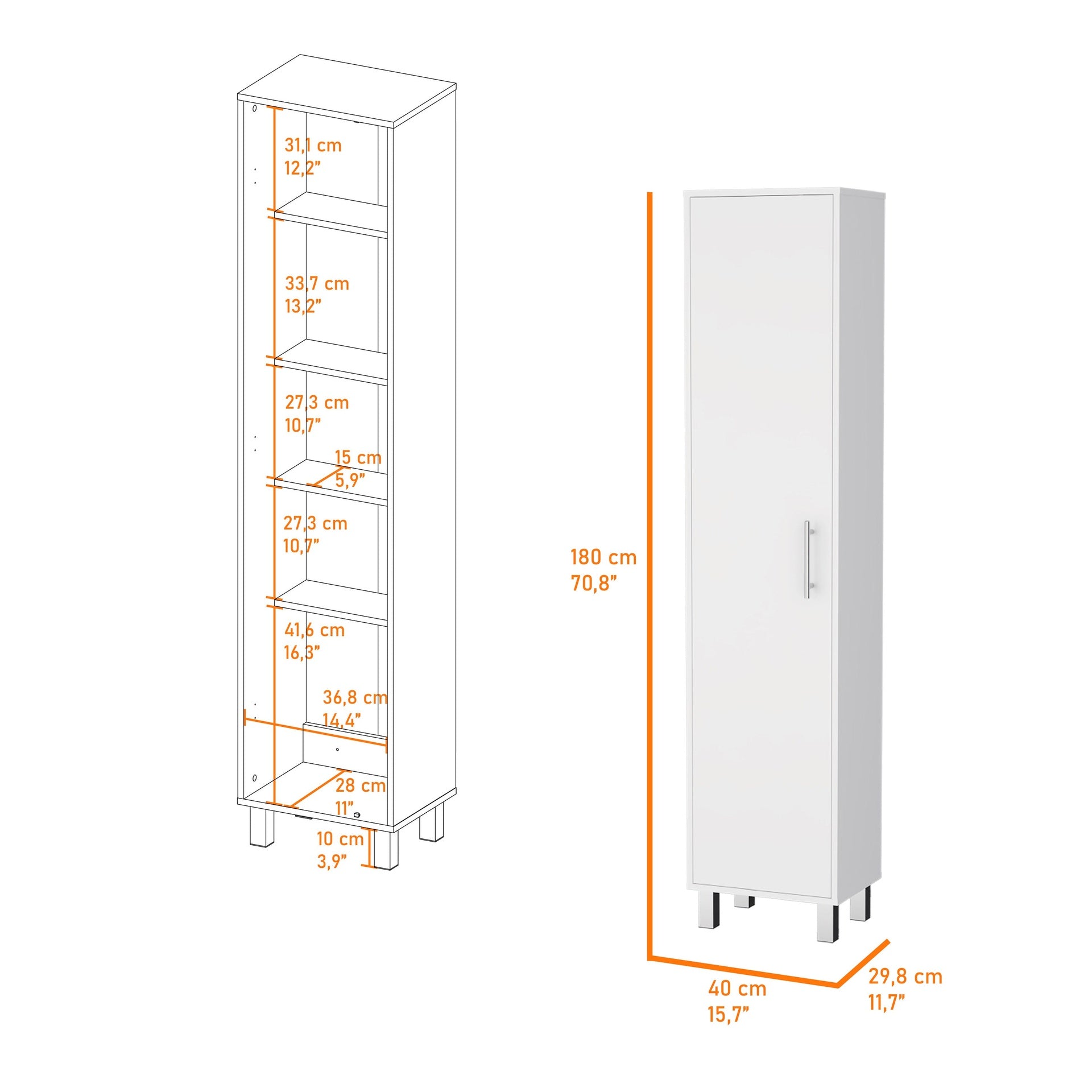 Lawen Tall Storage Cabinet, Single Door, 3 Broom Hangers