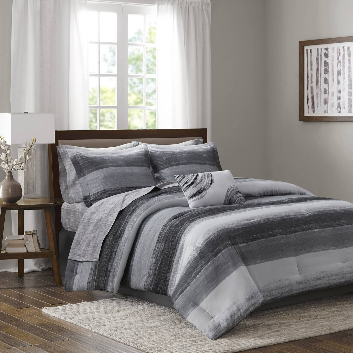 9-Piece Queen 9 Piece Comforter Set with Cotton Bed Sheets,Black