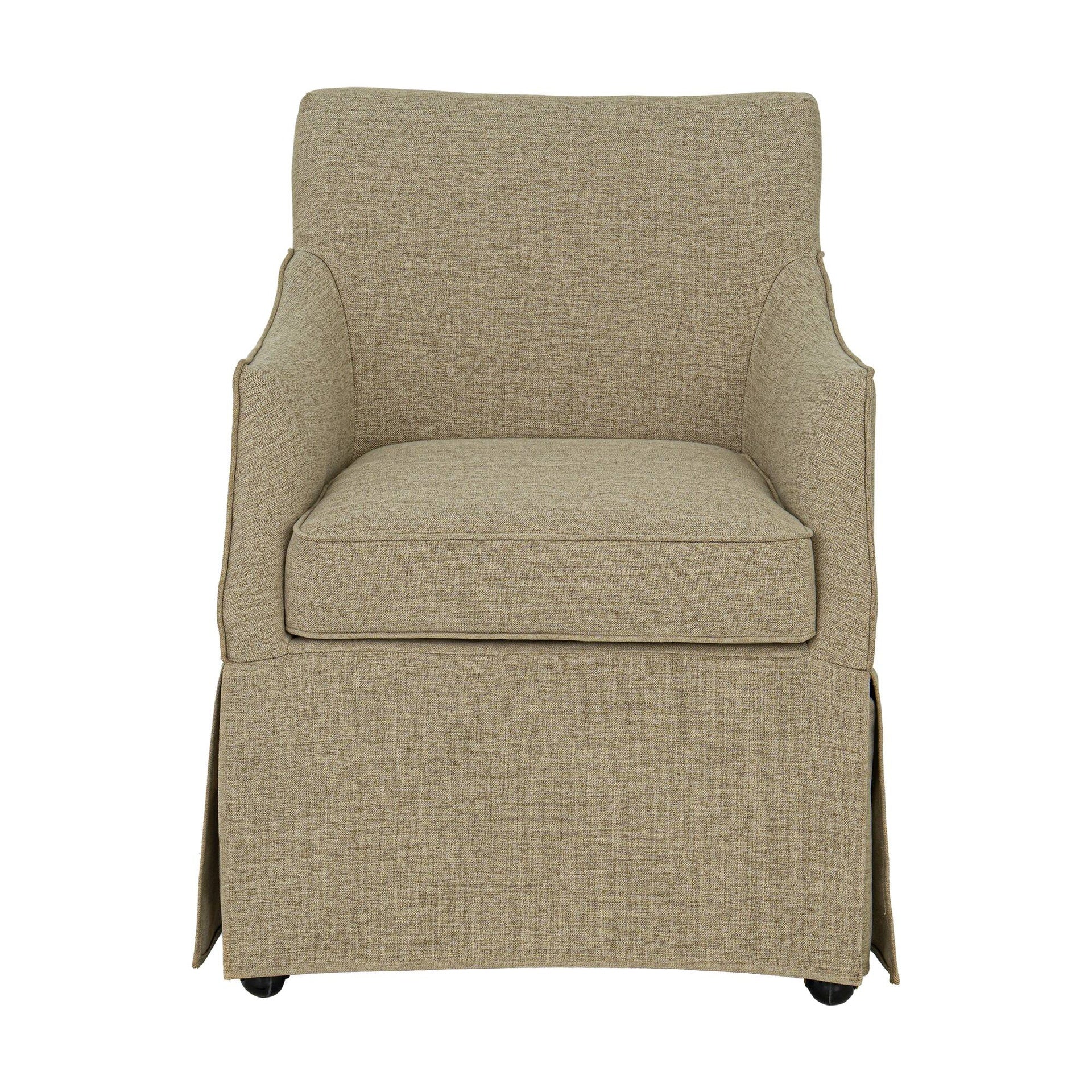 London Upholstered Skirted Dining Arm Chair with Hidden Casters Beige